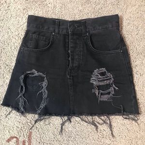Black Jean Ripped Mini Skirt